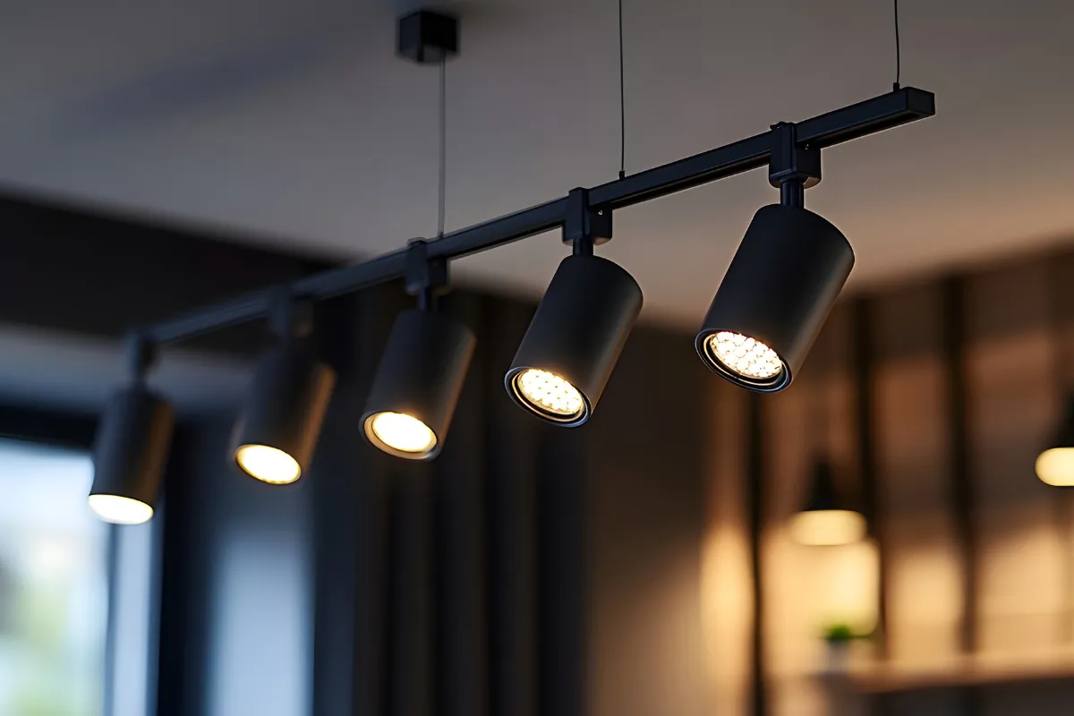 LED-spotverlichting aan rails als energiezuinige verlichtingsoplossing in een woning.