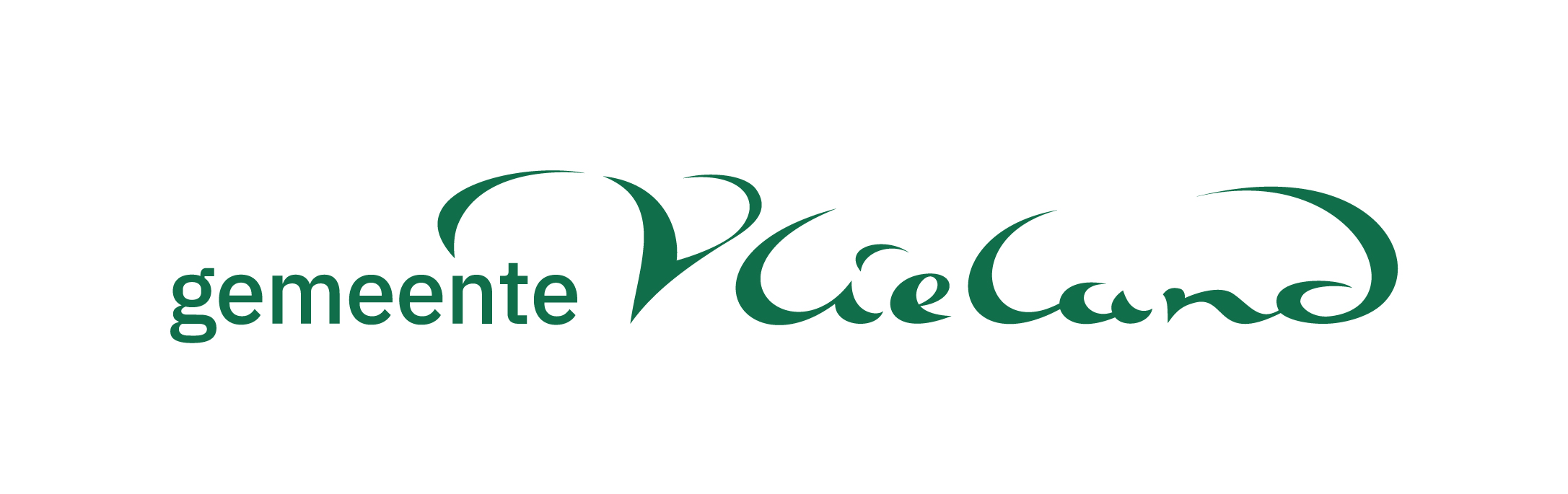 Logo van gemeente Vlieland met groene sierlijke letters en een vogelvormige V.