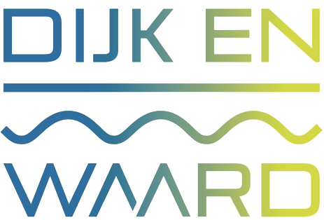 Dijk en Waard als naamlogo met golvende lijn die water symboliseert tussen de woorden.